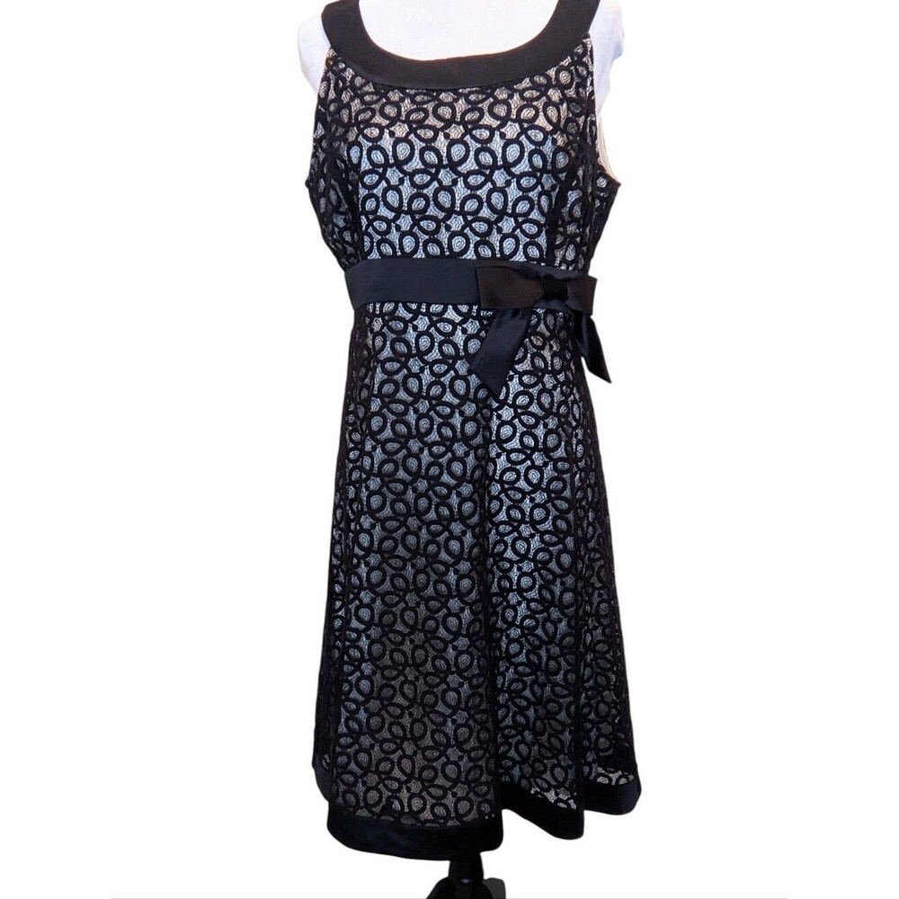 TAHARI Midi Dress Black Lace Wedding Guest Garden Party Size 10